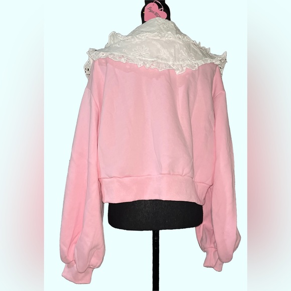 SUGAR THRILLZ Cute Pink Balloon Sleeve Sweater Big Collar - Picture 3 of 8